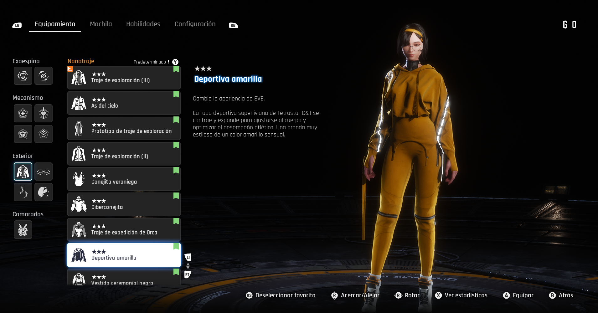 outfit customization menu